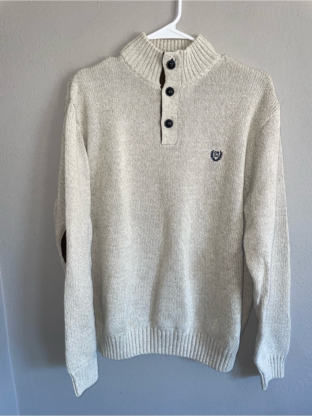 Chaps Men's Cream Knit Crewneck Button Pullover